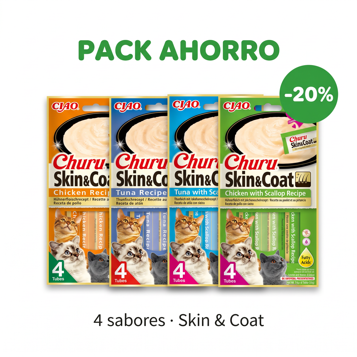 Pack Ahorro Churu Skin & Coat 4 sabores para gatos